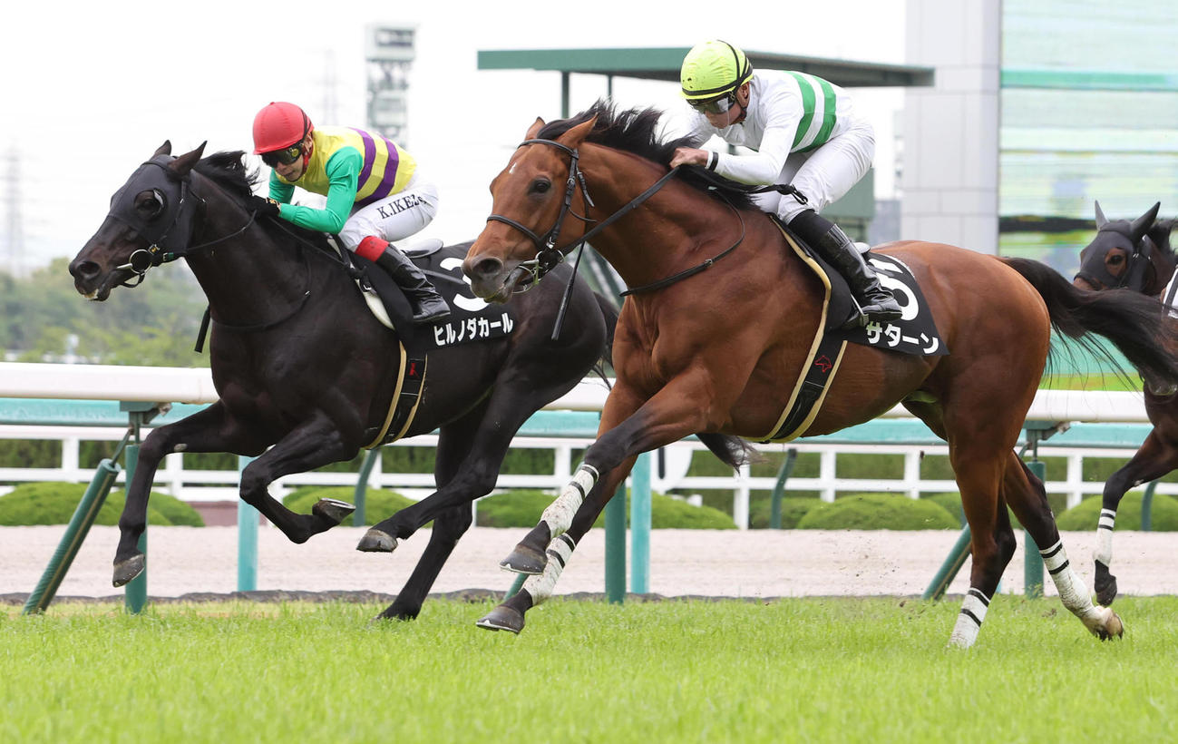 ゴール前でヒルノダカール（左）を差し切って難波Sを制したサターン（撮影・白石智彦）