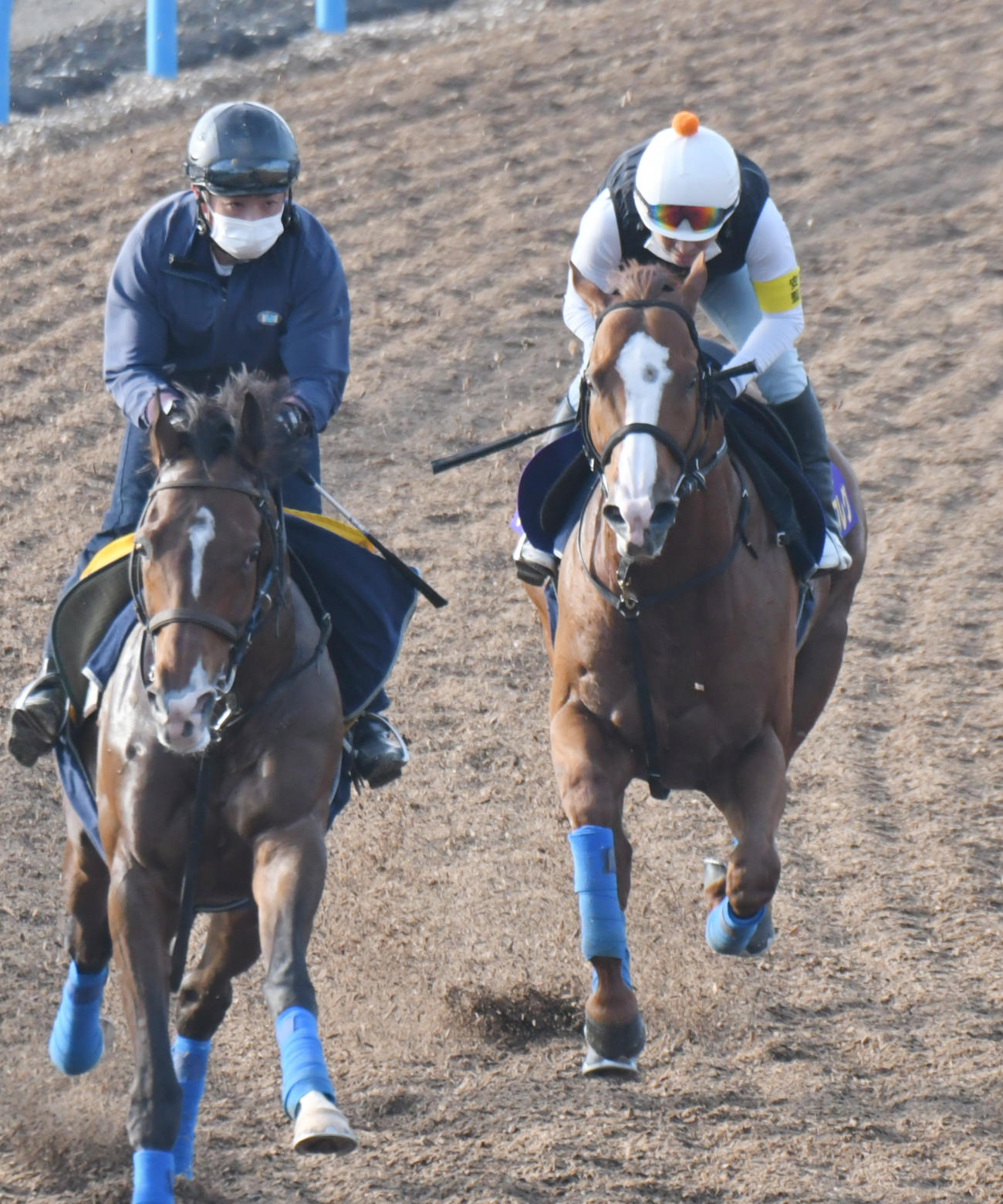 ナランフレグ（右）は丸田騎手を背に、アルーフクライと併せて追い切られた（撮影・酒井清司）