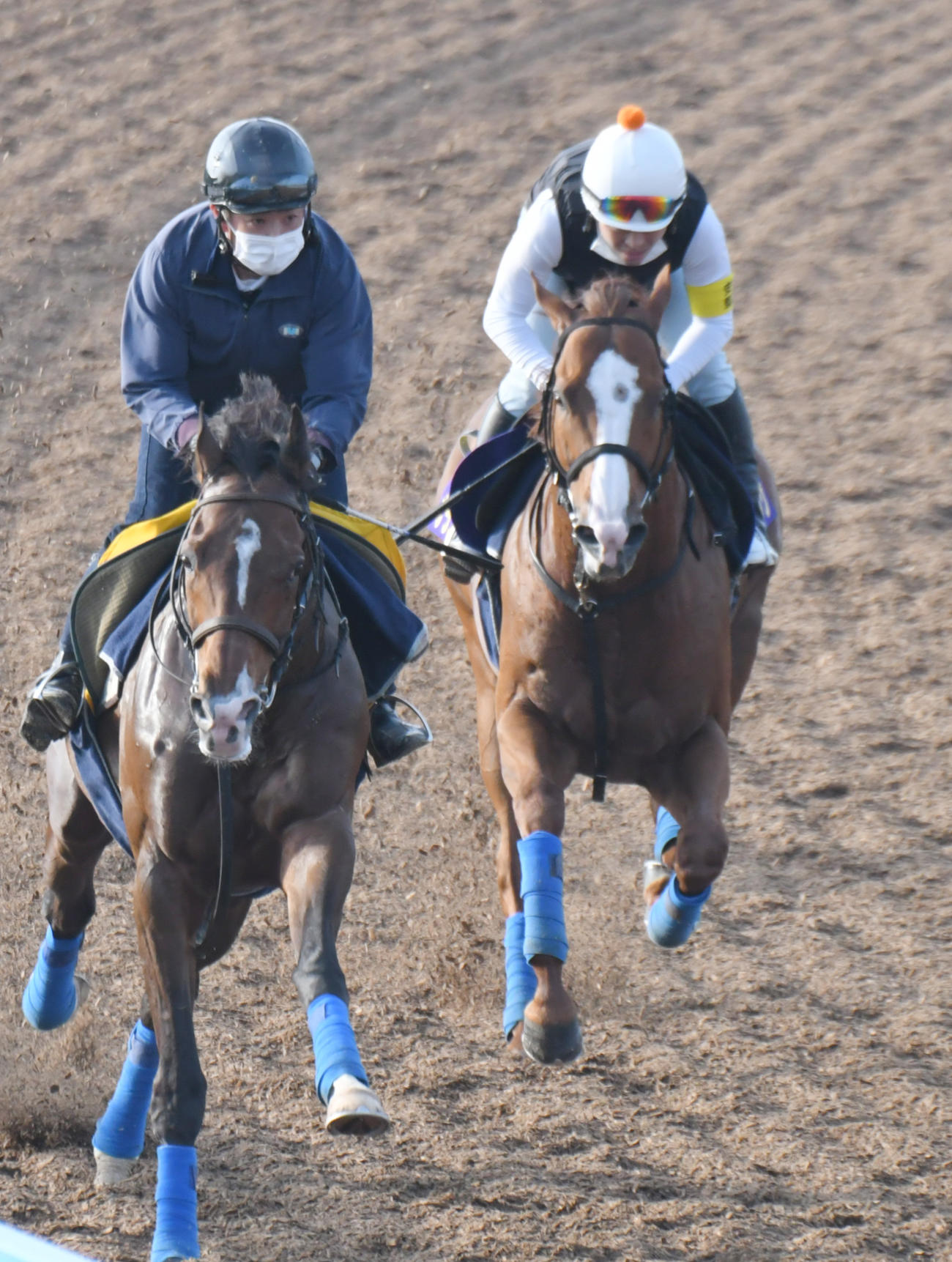 ナランフレグ（右）は丸田騎手を背に、アルーフクライと併せて追い切られた（撮影・酒井清司）