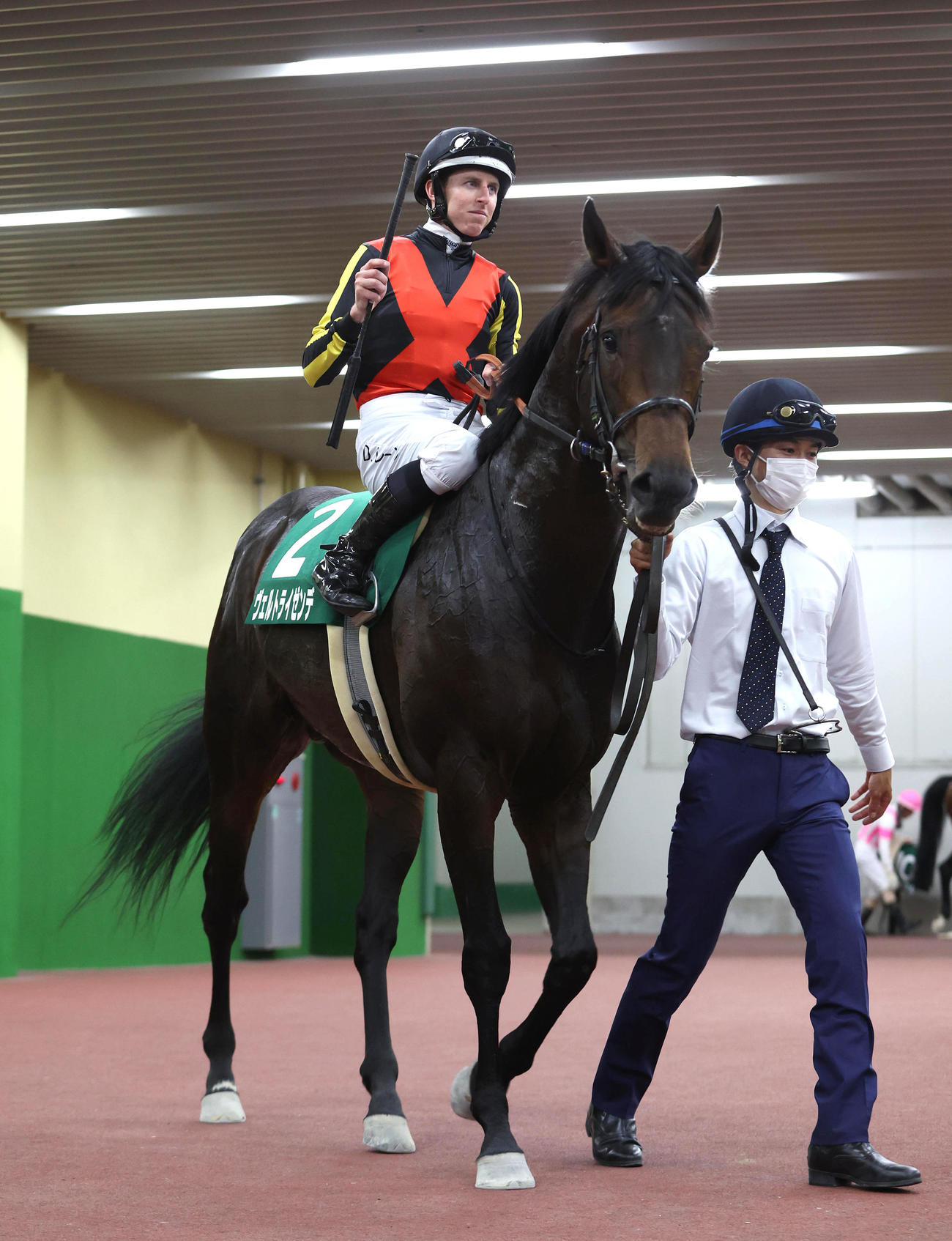 鳴尾記念を制し引き揚げるヴェルトライゼンデとレーン騎手（撮影・白石智彦）