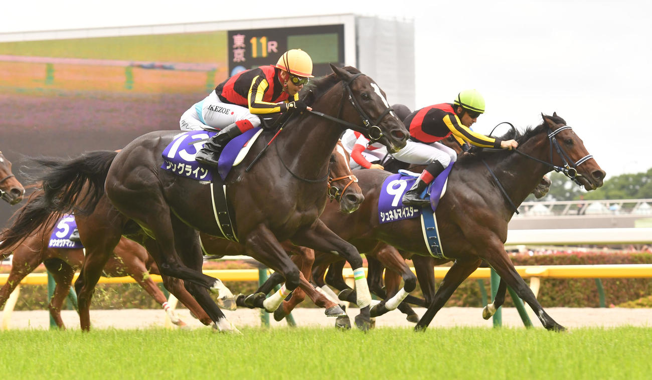 安田記念を制したソングライン（左）、2着シュネルマイスター（撮影・柴田隆二）