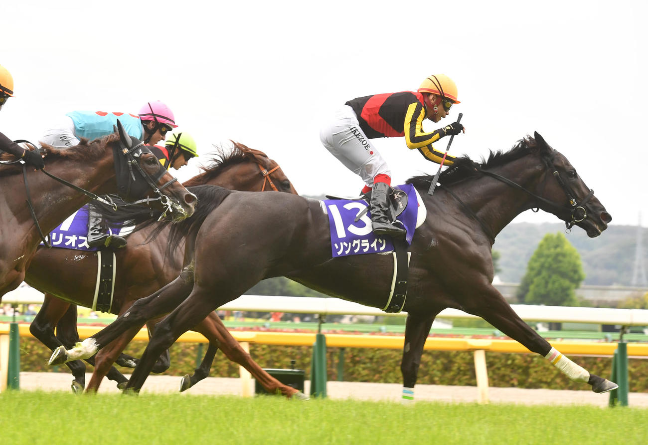 安田記念を制したソングラインの池添騎手はガッツポーズする（撮影・柴田隆二）
