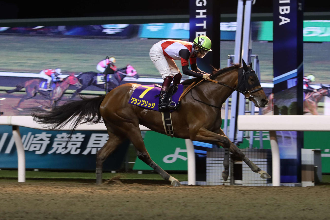 2番手から最後の直線で抜け出し関東オークスを制したグランブリッジと福永祐一騎手