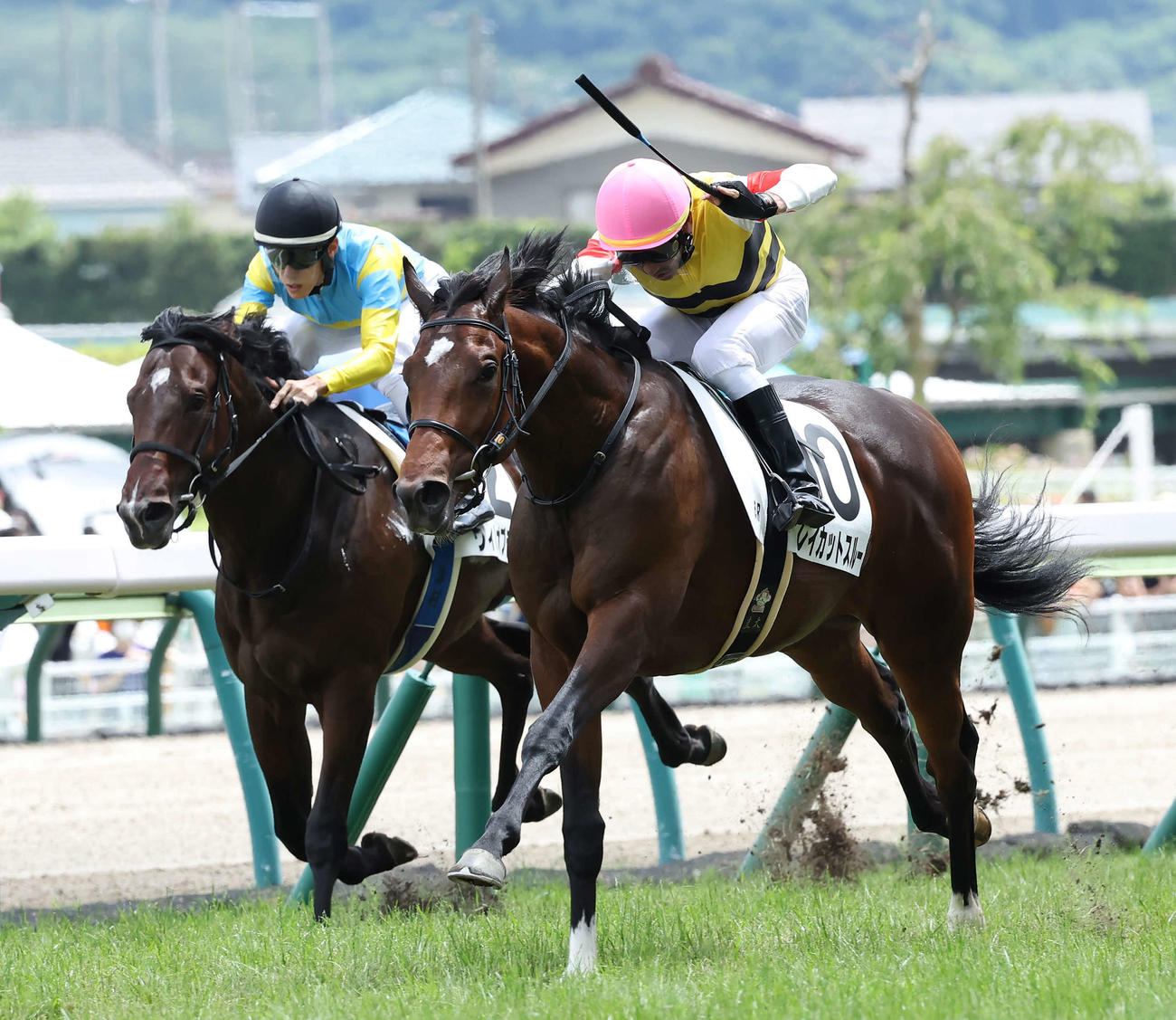 福島6R、デビュー戦を制したレイカットスルーと戸崎騎手（右）（撮影・丹羽敏通）
