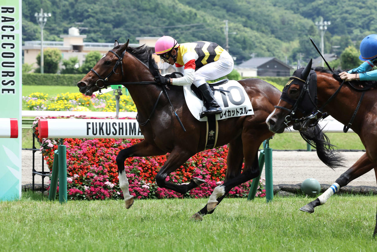 福島6R、デビュー戦を制したレイカットスルーと戸崎騎手（左）（撮影・丹羽敏通）