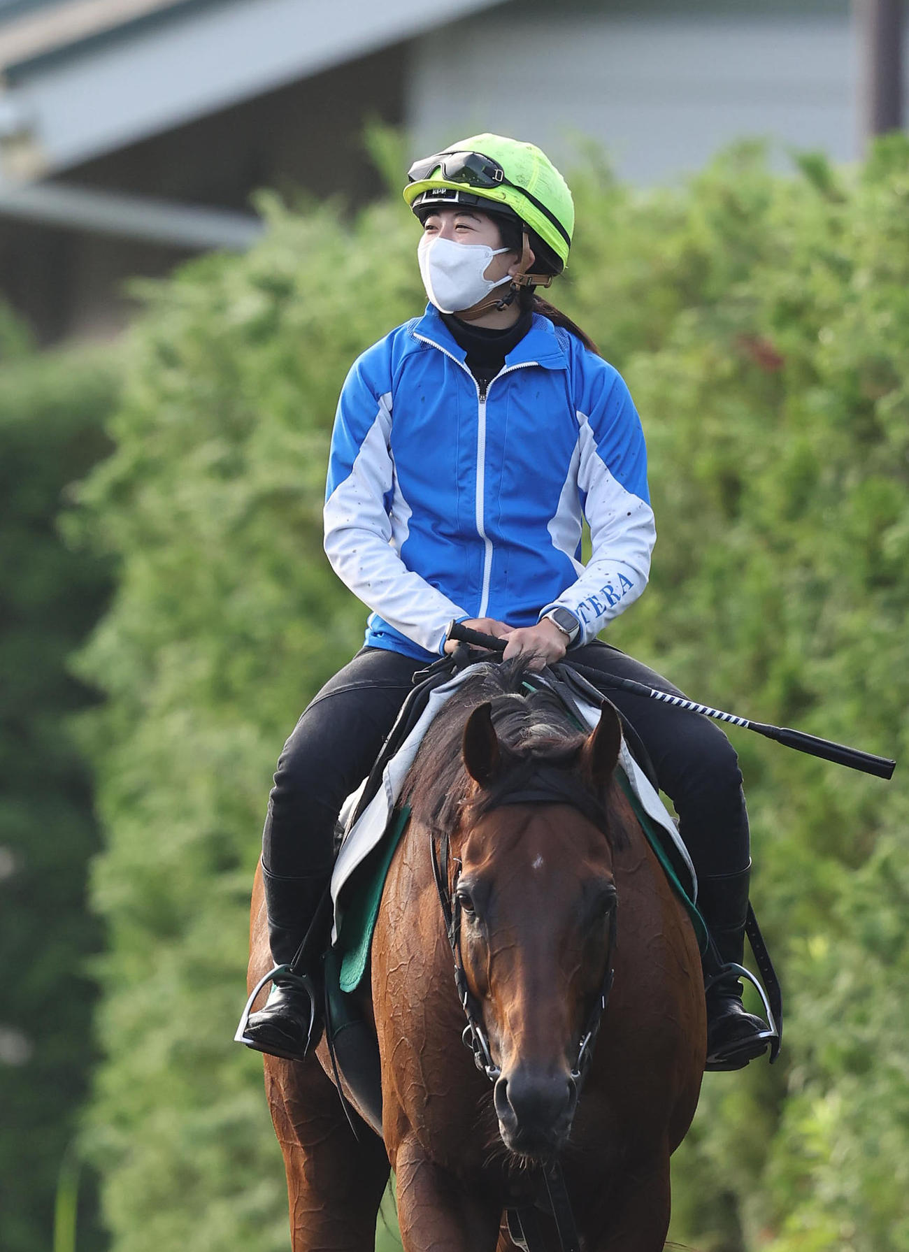 今村騎手を背に調教から引き揚げるカデナ（撮影・白石智彦）