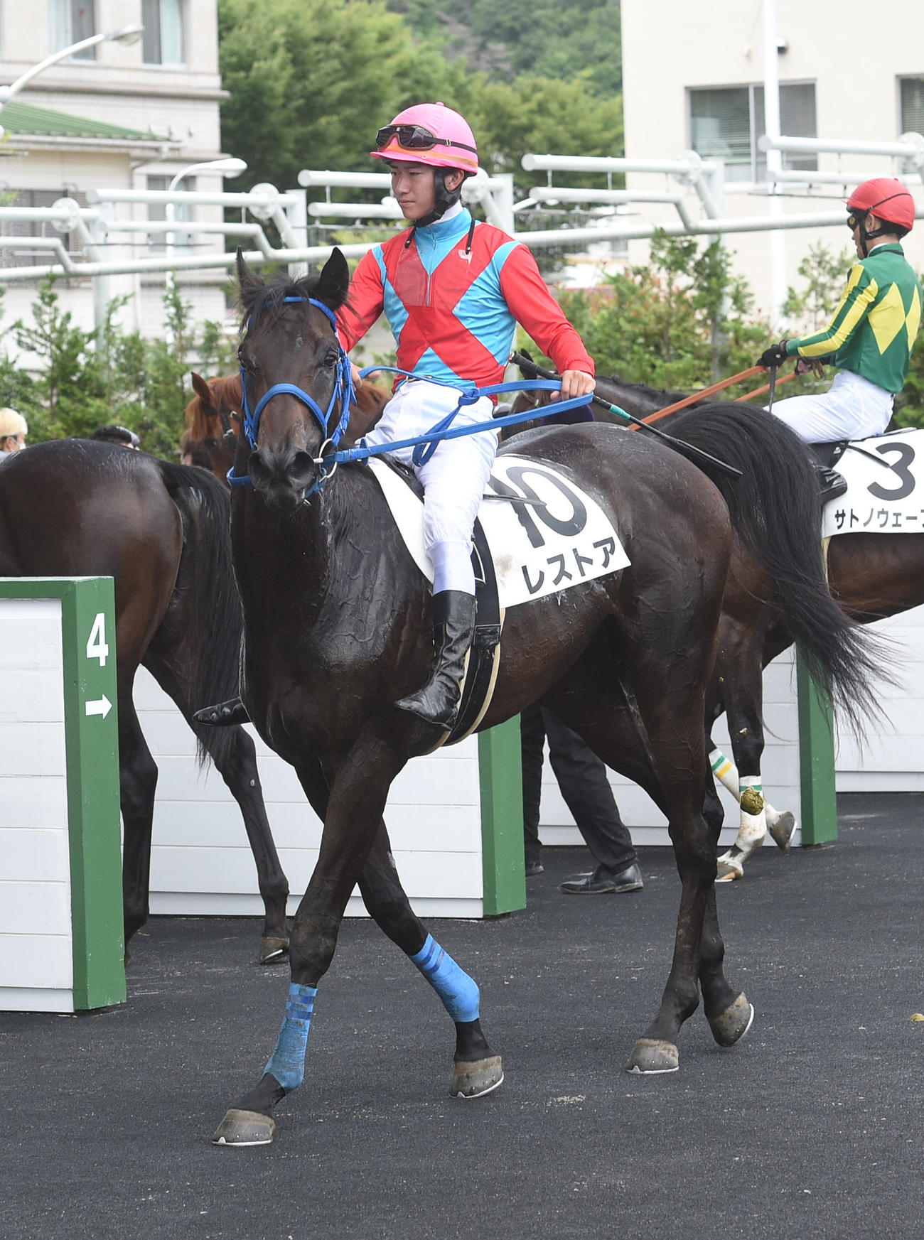 5R、新馬戦を制したレストアと菅原明騎手（撮影・柴田隆二）