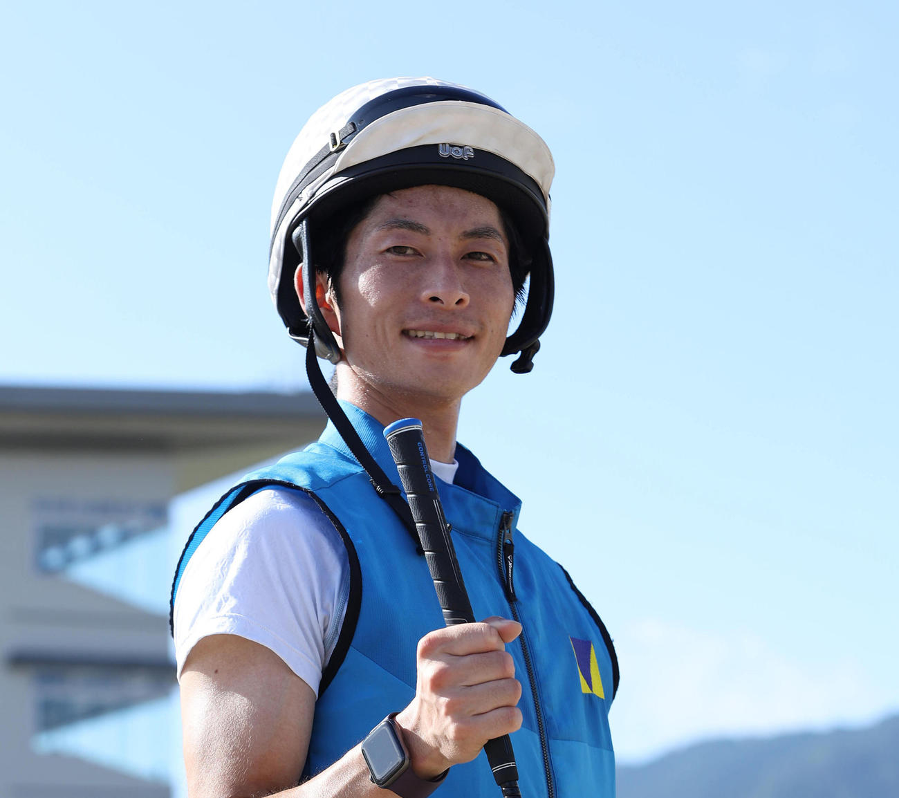 ゼノヴァースと新潟ジャンプSに挑む森一騎手（撮影・白石智彦）