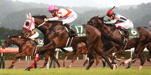 ヨカヨカが直線での追い比べを制し、熊本産馬として初のJRA重賞制覇を飾った(2021年、小倉競馬場)