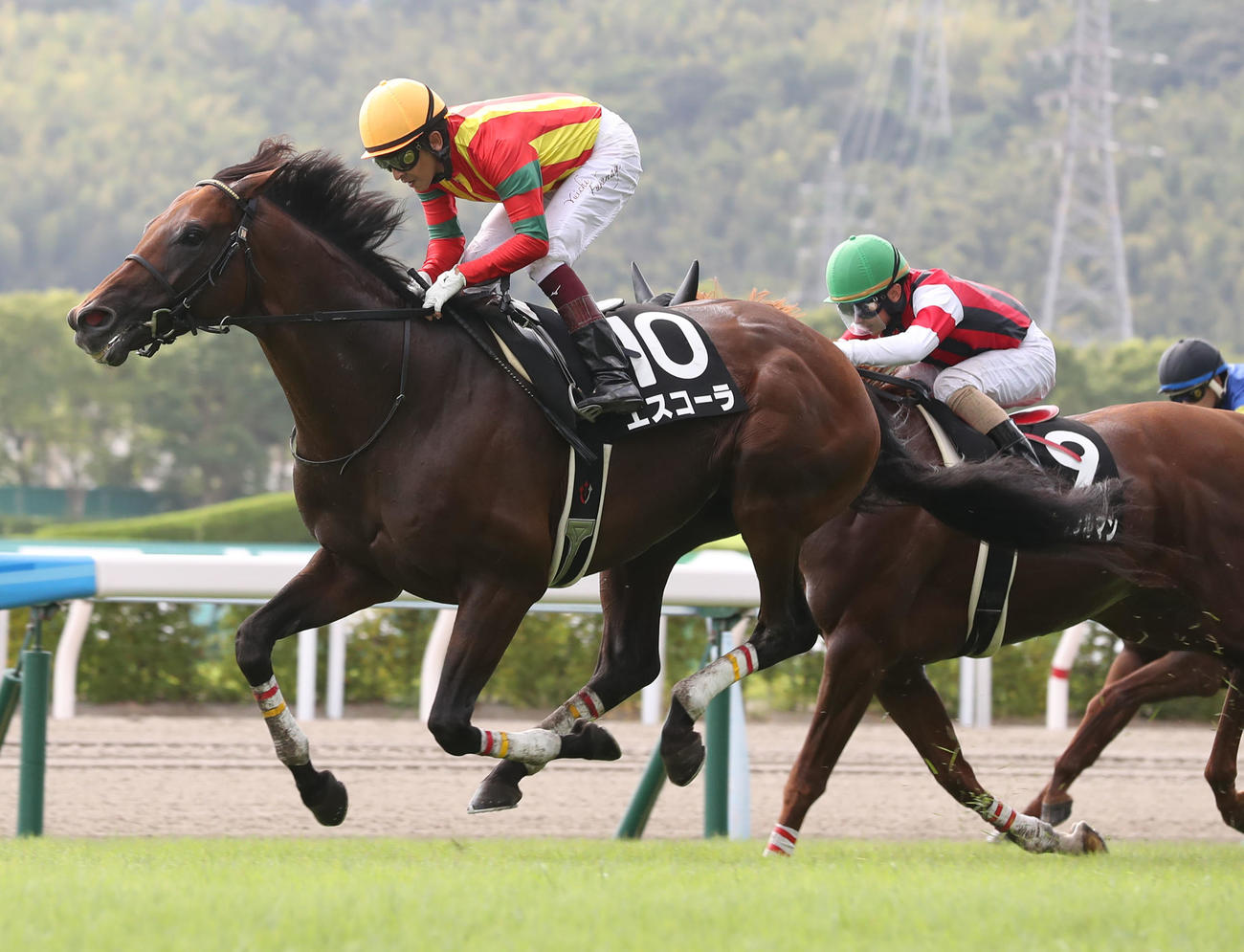 小倉10R　不知火Sで1着のエスコーラと福永祐一騎手（撮影・屋方直哉）