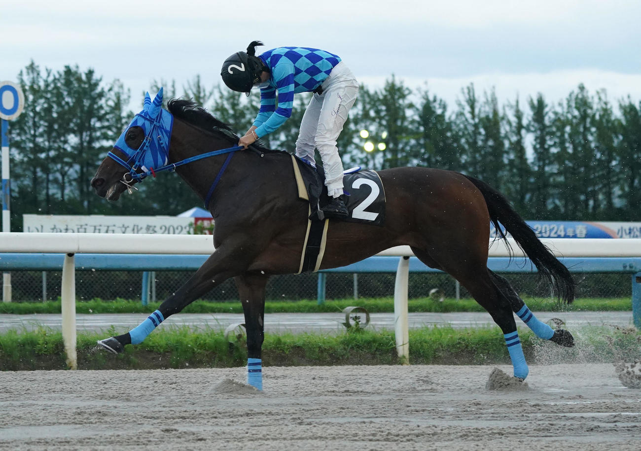 金沢9R能登巌門賞　3着に終わった今村聖奈騎乗の2番イーストリバー（撮影・森本幸一）