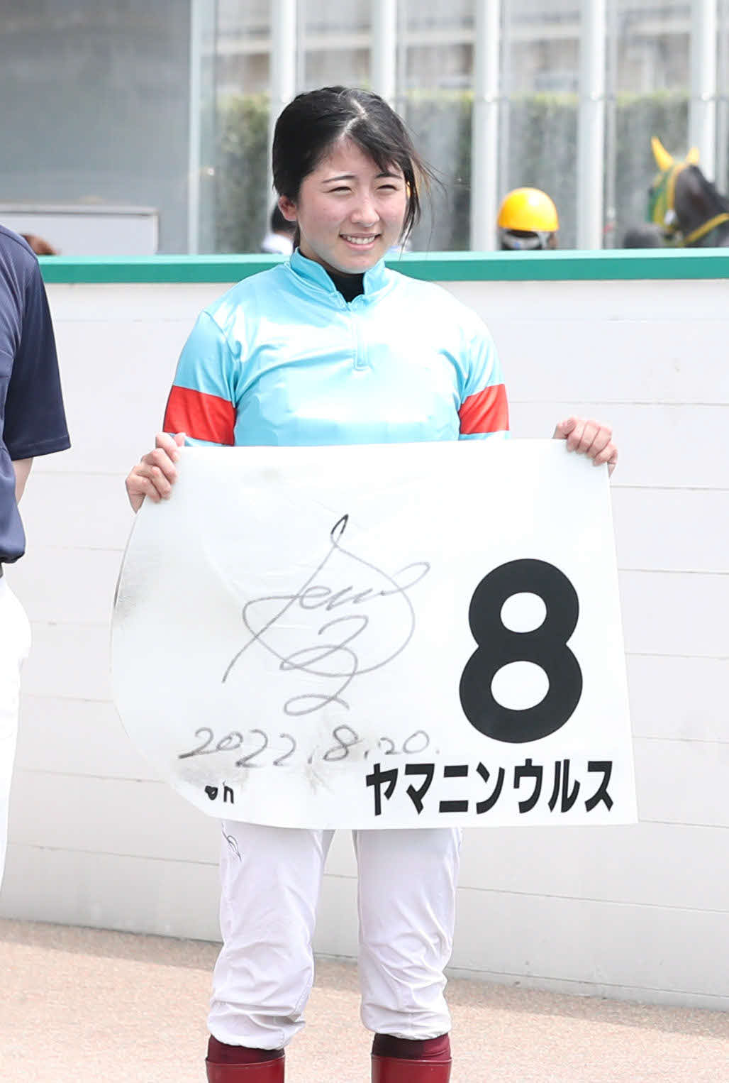 2歳新馬戦をヤマニンウルスで制した今村聖奈騎手（撮影・屋方直哉）