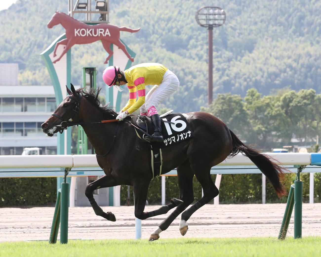 1着サツマノオンナと藤岡康太騎手は直線を逃げ切ってひまわり賞を制す（撮影・梅根麻紀）
