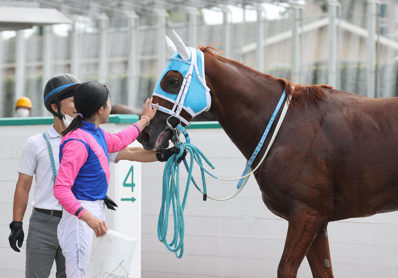 1着メイショウブレゲと今村聖奈騎手（撮影・梅根麻紀）