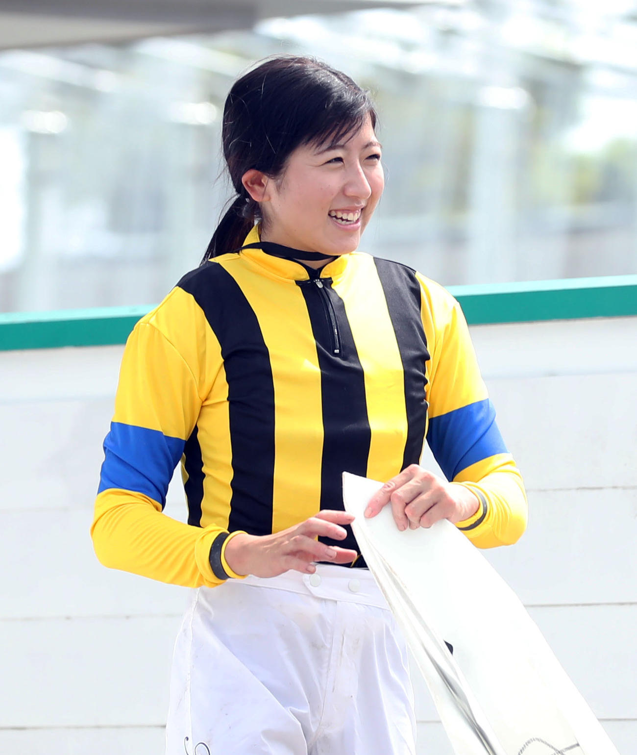 小倉3Rを制し、笑顔を見せる今村聖奈騎手（撮影・屋方直哉）