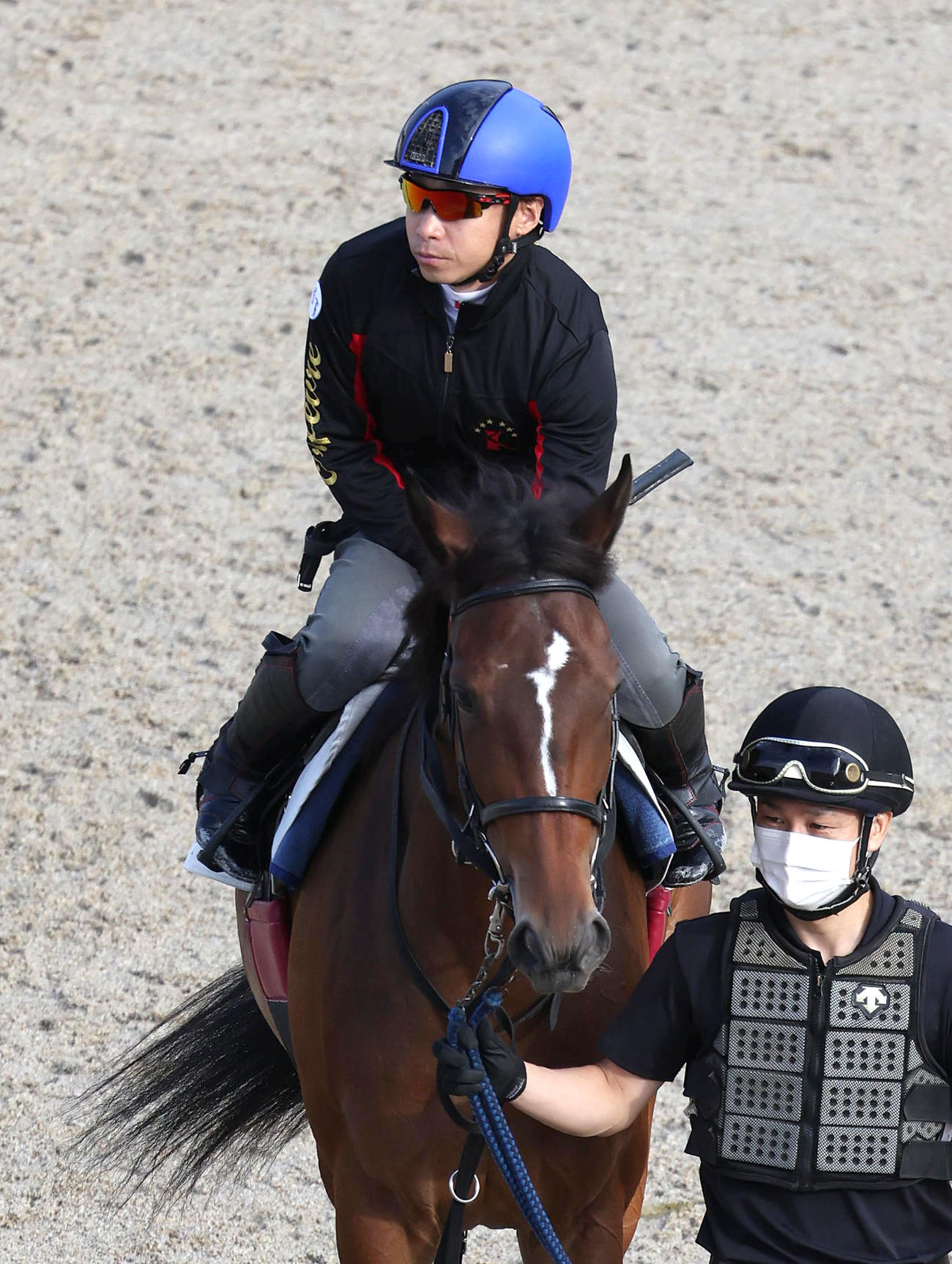 池添騎手を背にスタンド前で運動するメイケイエール（撮影・白石智彦）