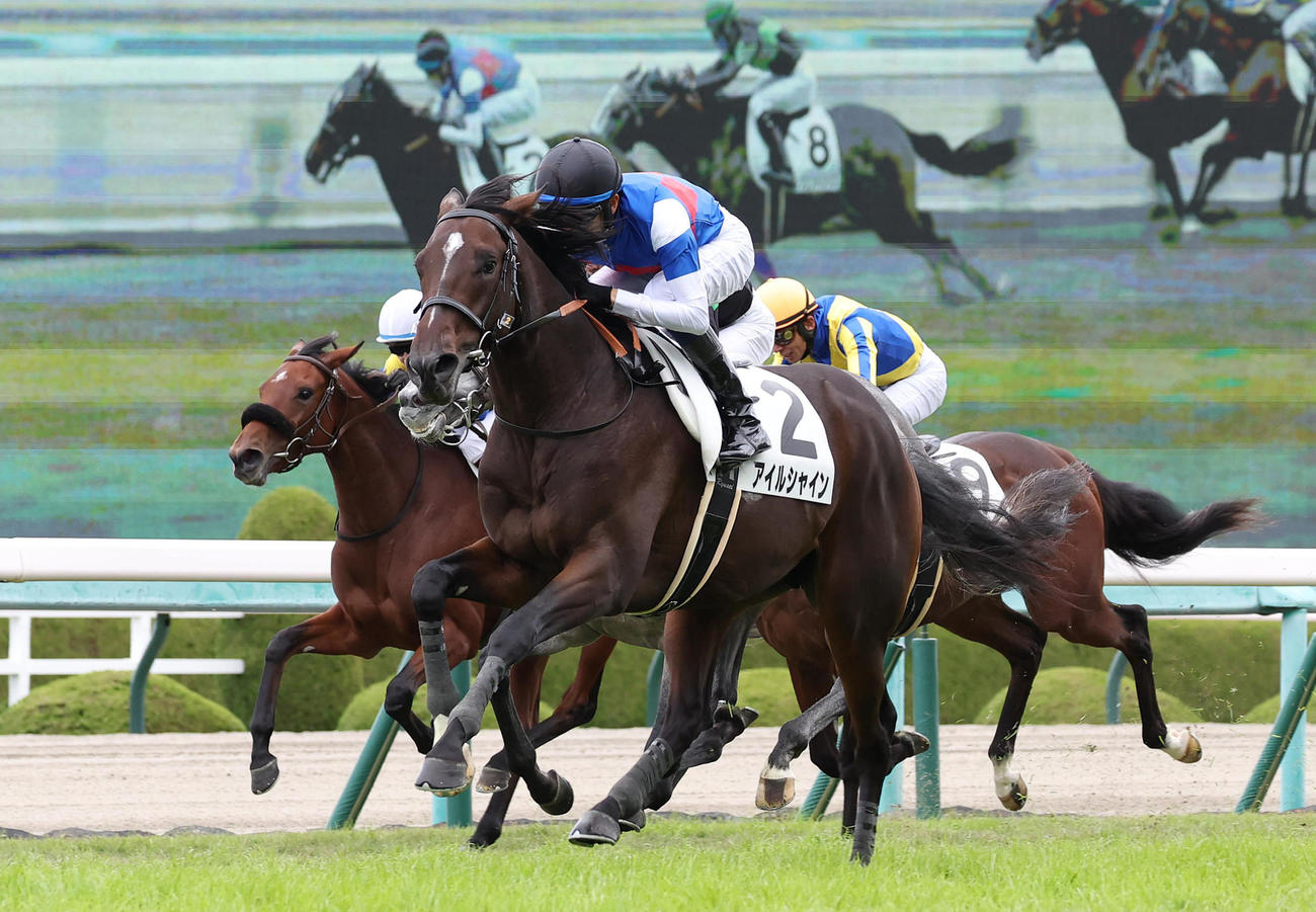 阪神5R、直線鋭く伸びて新馬戦を制したアイルシャイン（撮影・白石智彦）