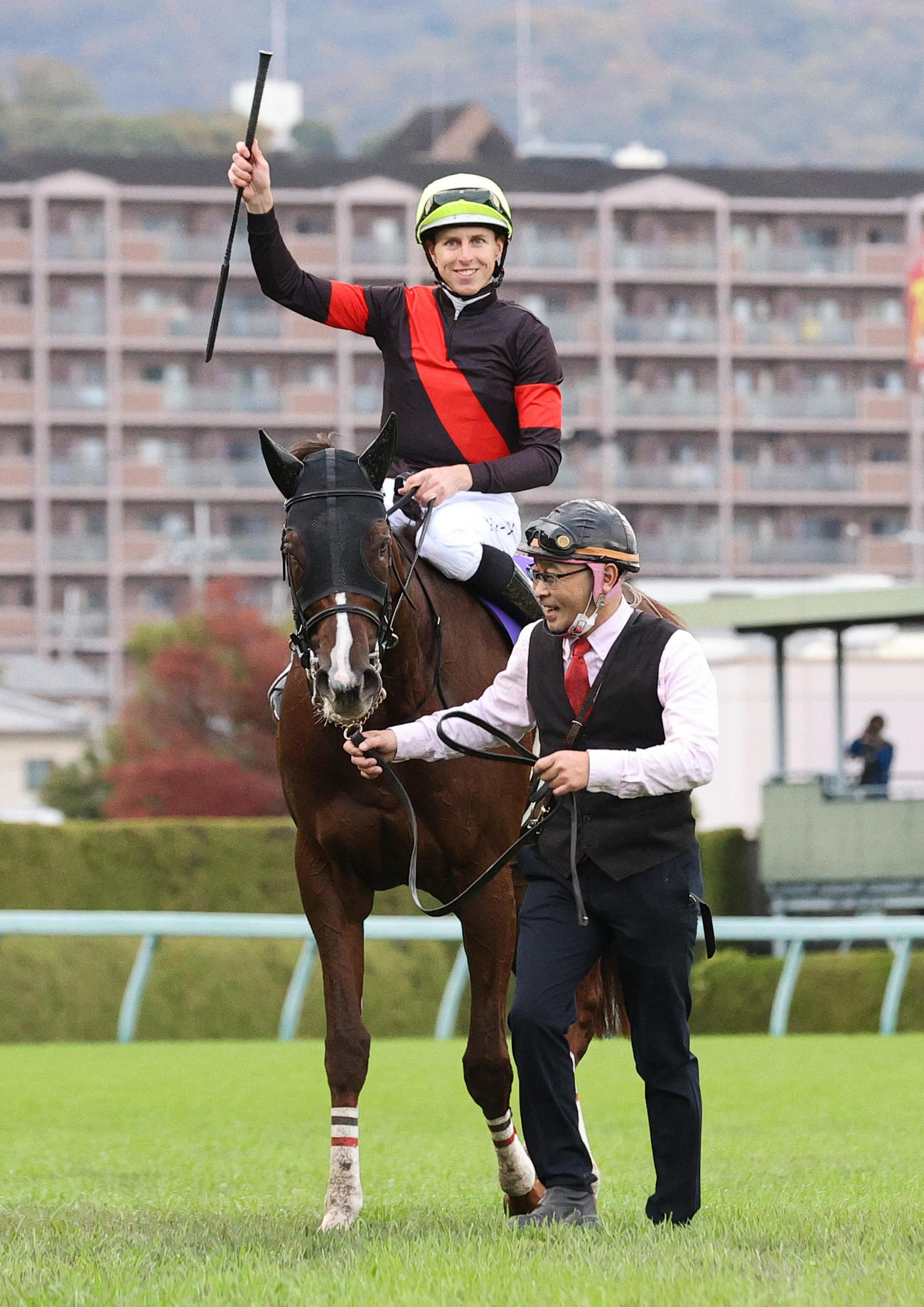 マイルCSを制し、喜ぶセリフォス騎乗のレーン騎手