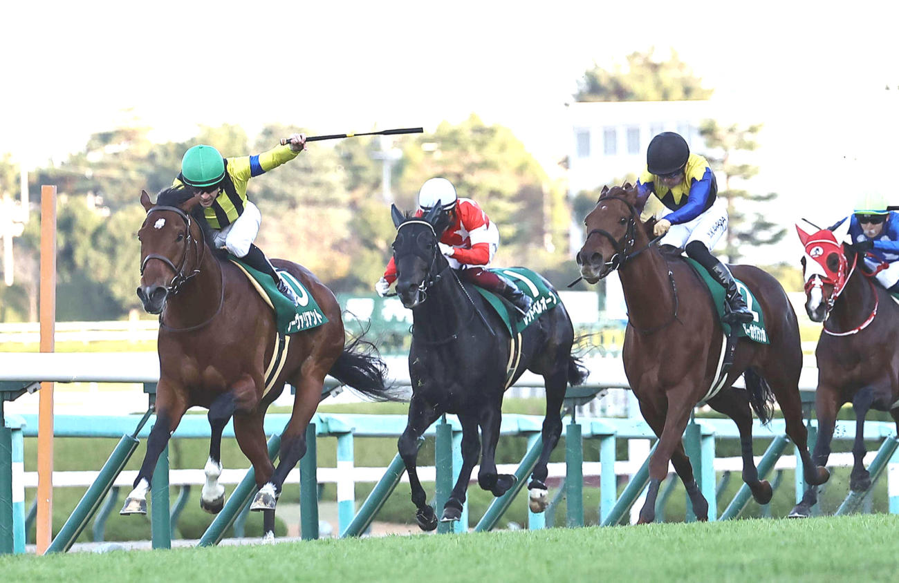 直線で伸びたソーヴァリアント（左）がチャレンジCを制する（撮影・上田博志）