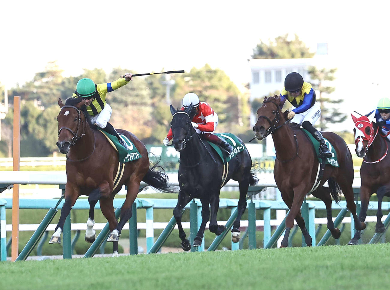 直線で伸びたソーヴァリアント（左）がチャレンジCを制する（撮影・上田博志）
