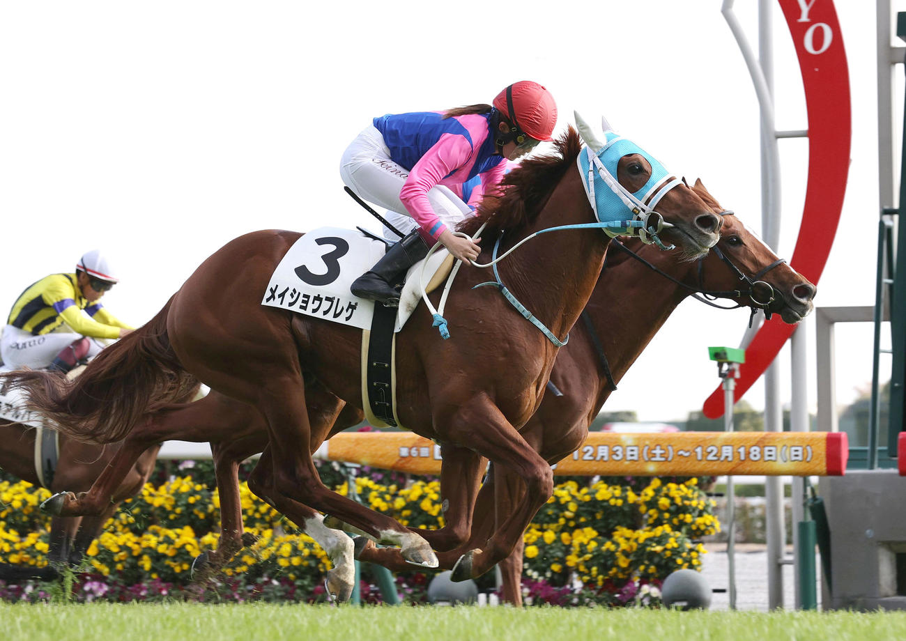中京7Rを制したメイショウブレゲ（手前）と今村騎手（撮影・上山淳一）