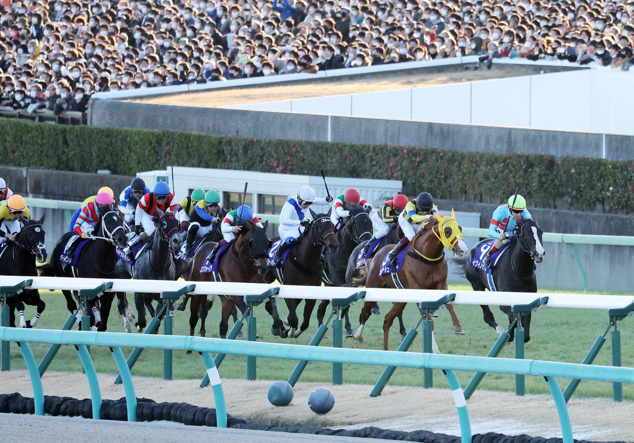 有馬記念を制したイクイノックスとC・ルメール騎手（右）。右から2頭目は2着ボルドグフーシュ