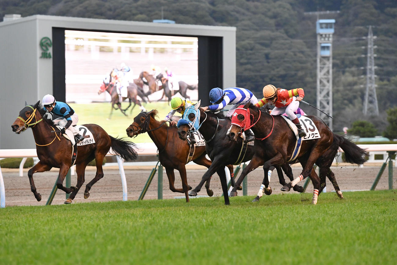 小倉12R、4歳以上1勝クラスを制したヒノクニ（右端）と今村聖奈騎手（撮影・岩下翔太）