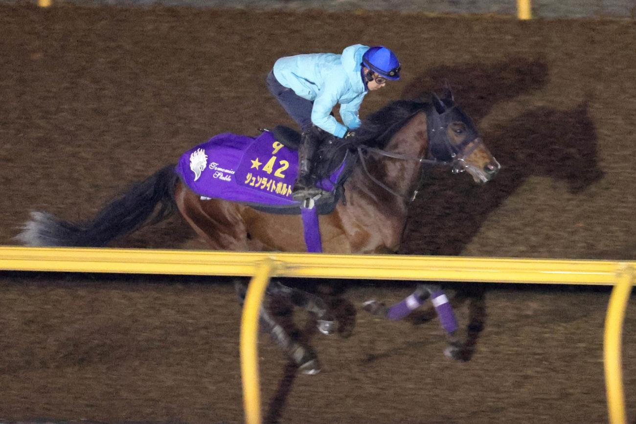 小崎稜也が騎乗し（レースはR．ムーア）、CWコース併せ馬で追い切られたジュンライトボルト