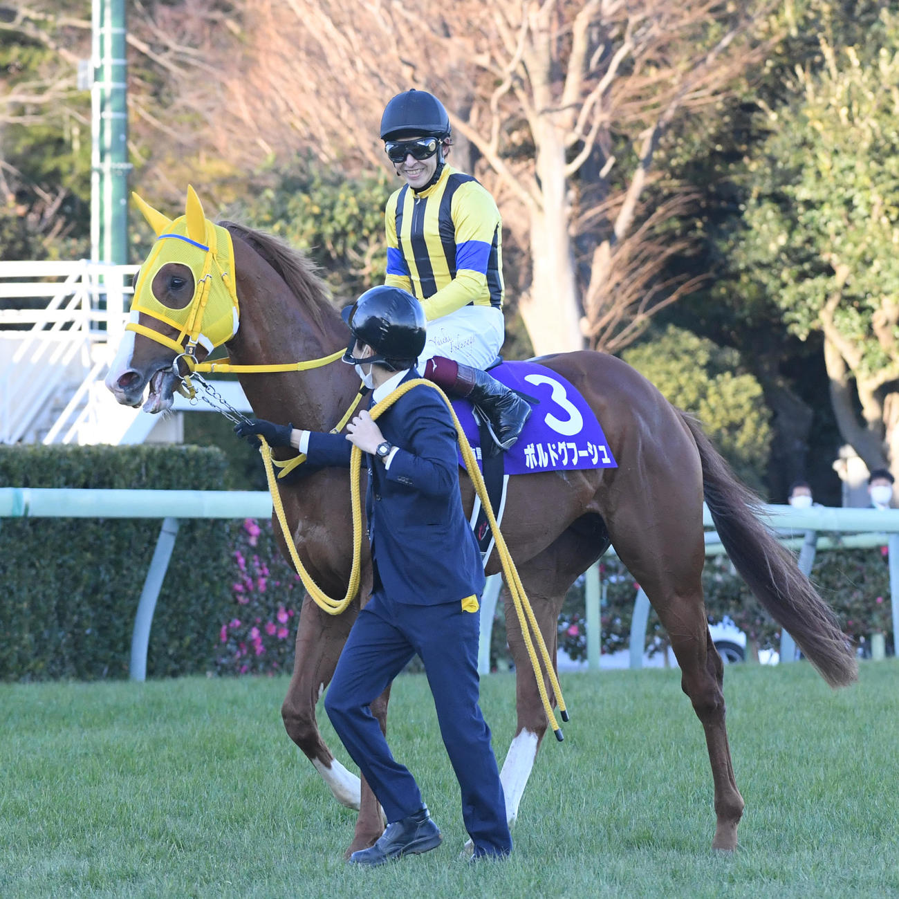 有馬記念で2着に敗れたボルドグフーシュと福永騎手（撮影・柴田隆二）