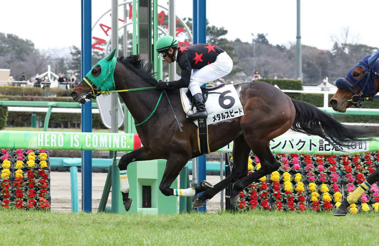 中山6R、3歳1勝クラスを制したメタルスピードと戸崎騎手（撮影・丹羽敏通）