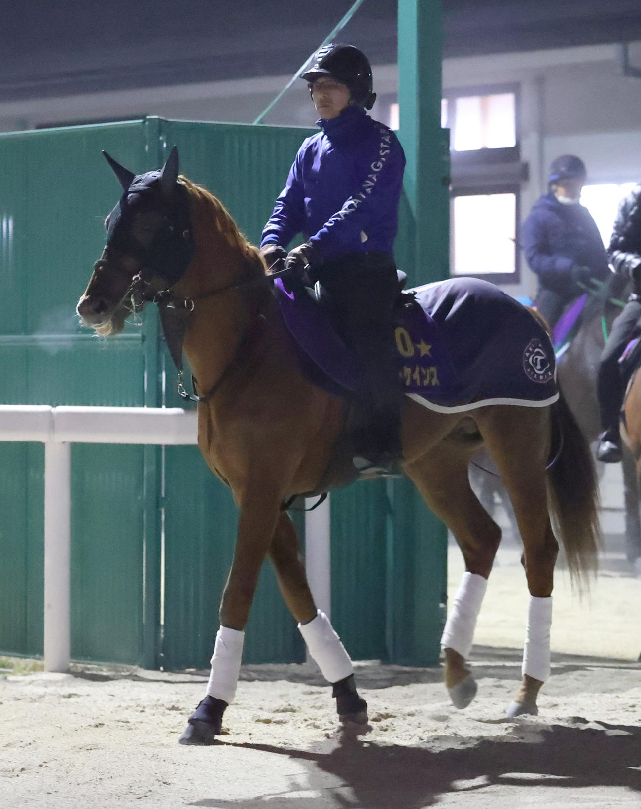 検疫馬房を出発し追い切りへ向かうテーオーケインズ（2023年3月8日撮影）