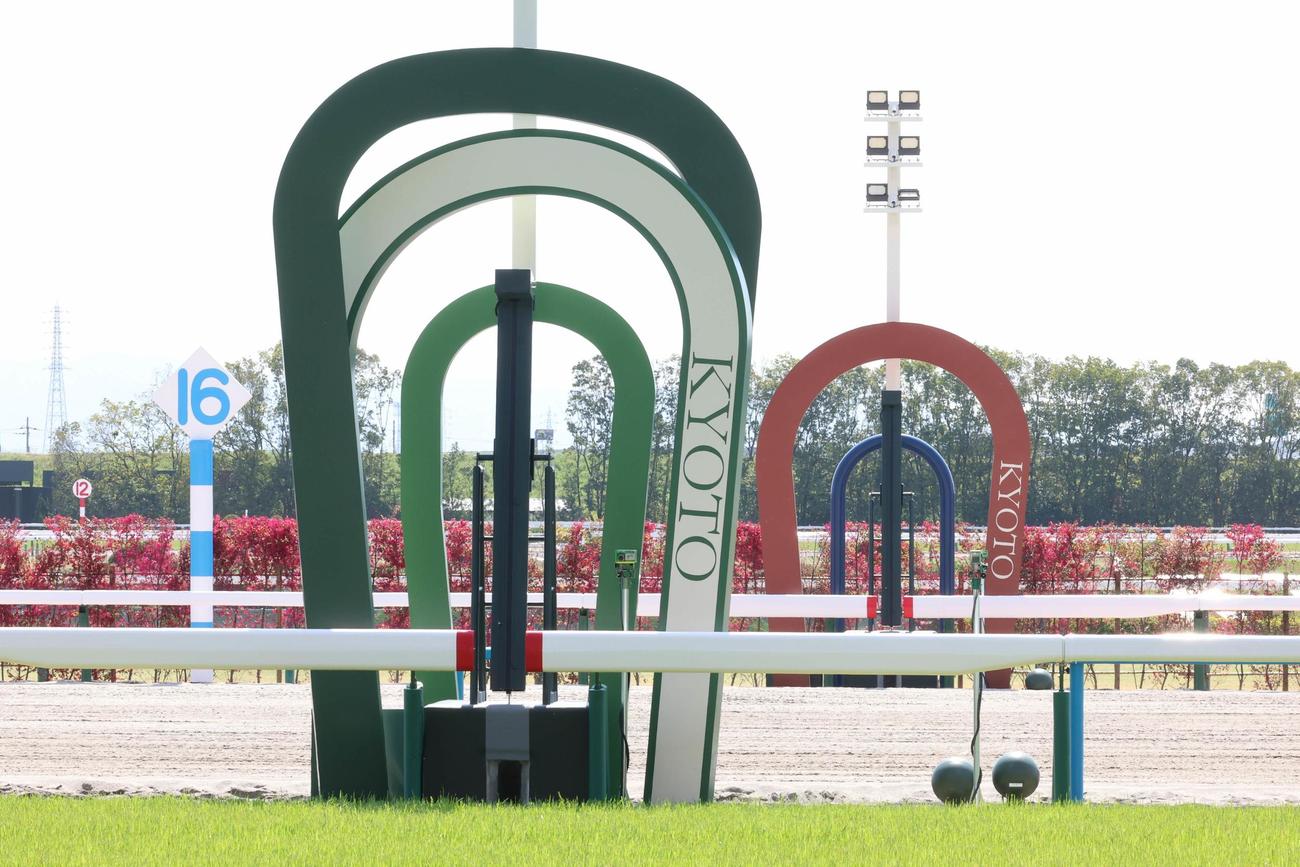 京都競馬場の新ゴール板（左は芝コース、右はダートコース）