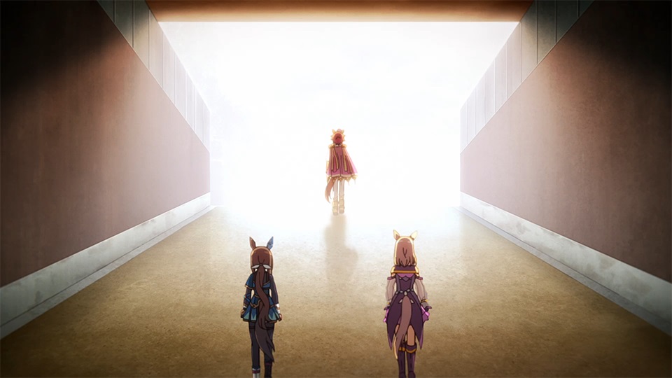 「ROAD TO THE TOP」からコースへ向かう3人（C）Cygames, Inc