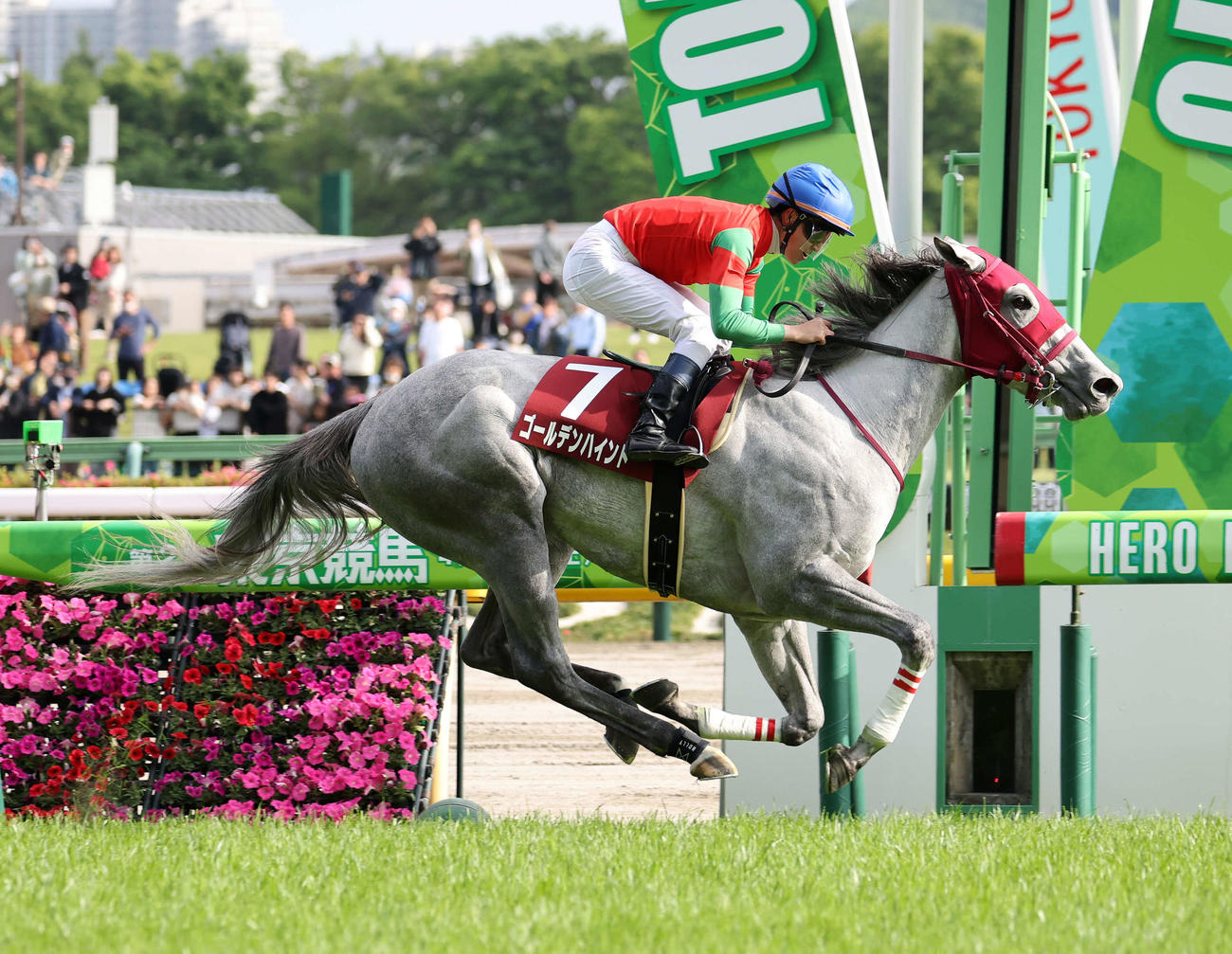 フローラSを制したゴールデンハインドと菅原明良騎手（撮影・鈴木正人）