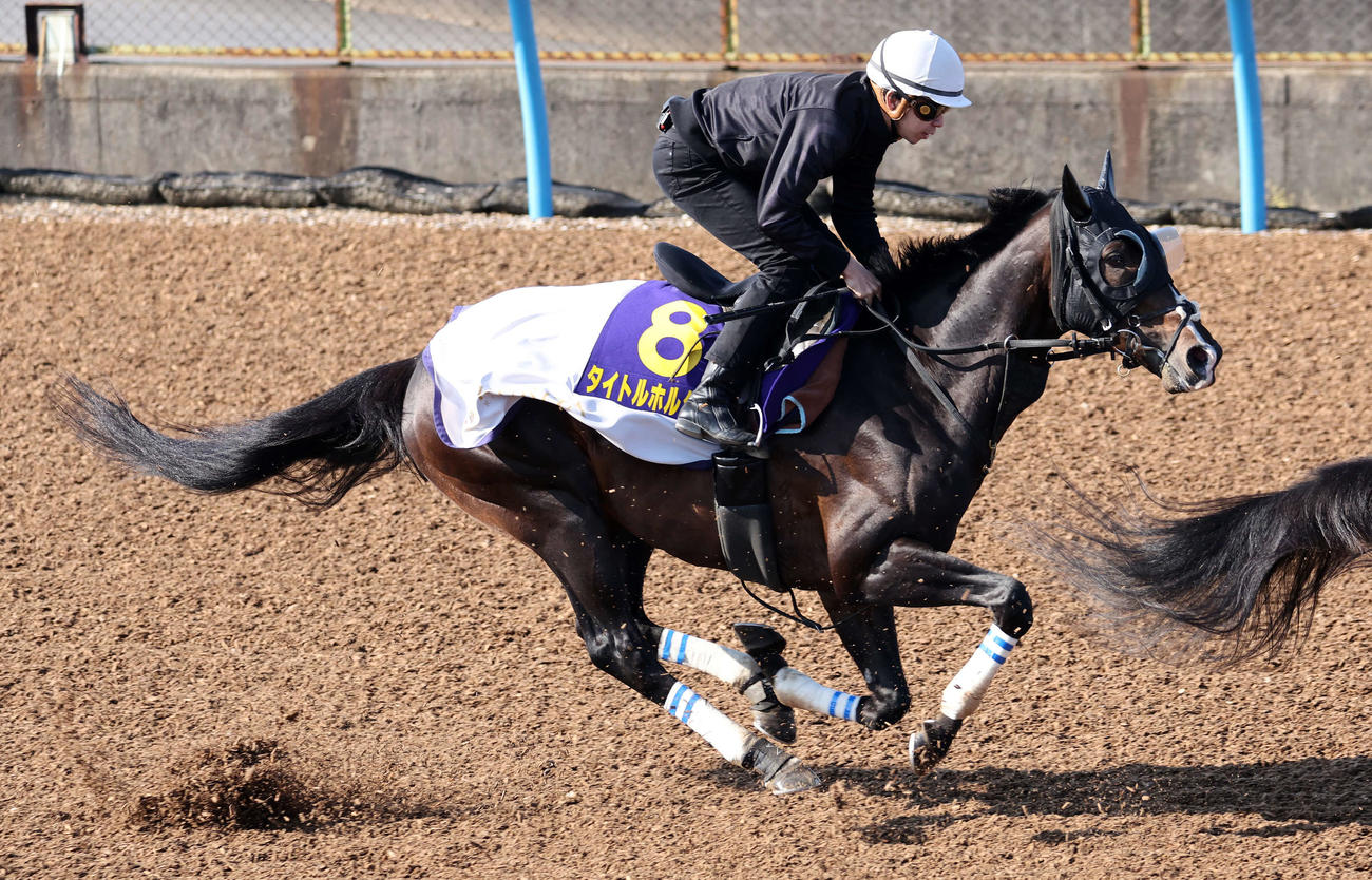 横山和生騎手を背に美浦ウッドで追い切るタイトルホルダー（2023年4月19日撮影）