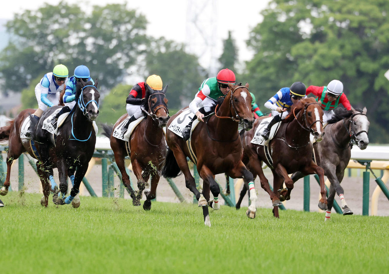 3歳1勝クラスを制したレーベンスティール（中央）とD・レーン騎手（撮影・鈴木正人）