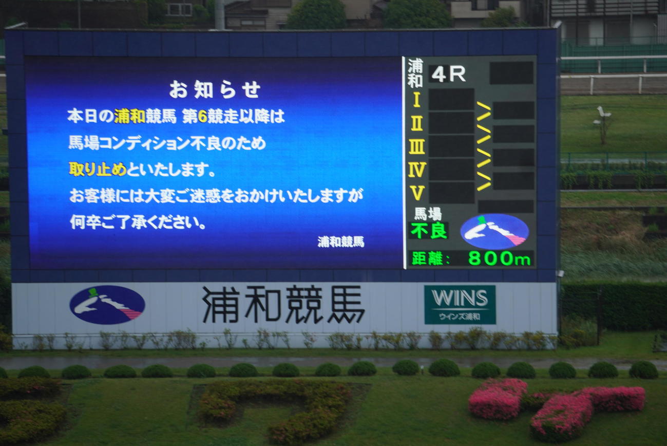 2日の浦和競馬は4R以降が取りやめとなった