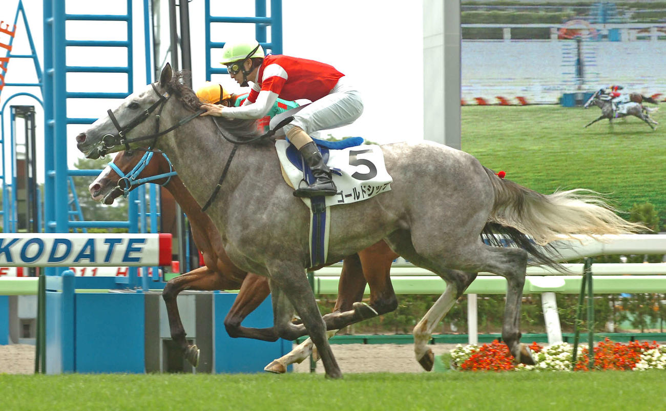 11年7月、2歳新馬を制したゴールドシップ（手前）