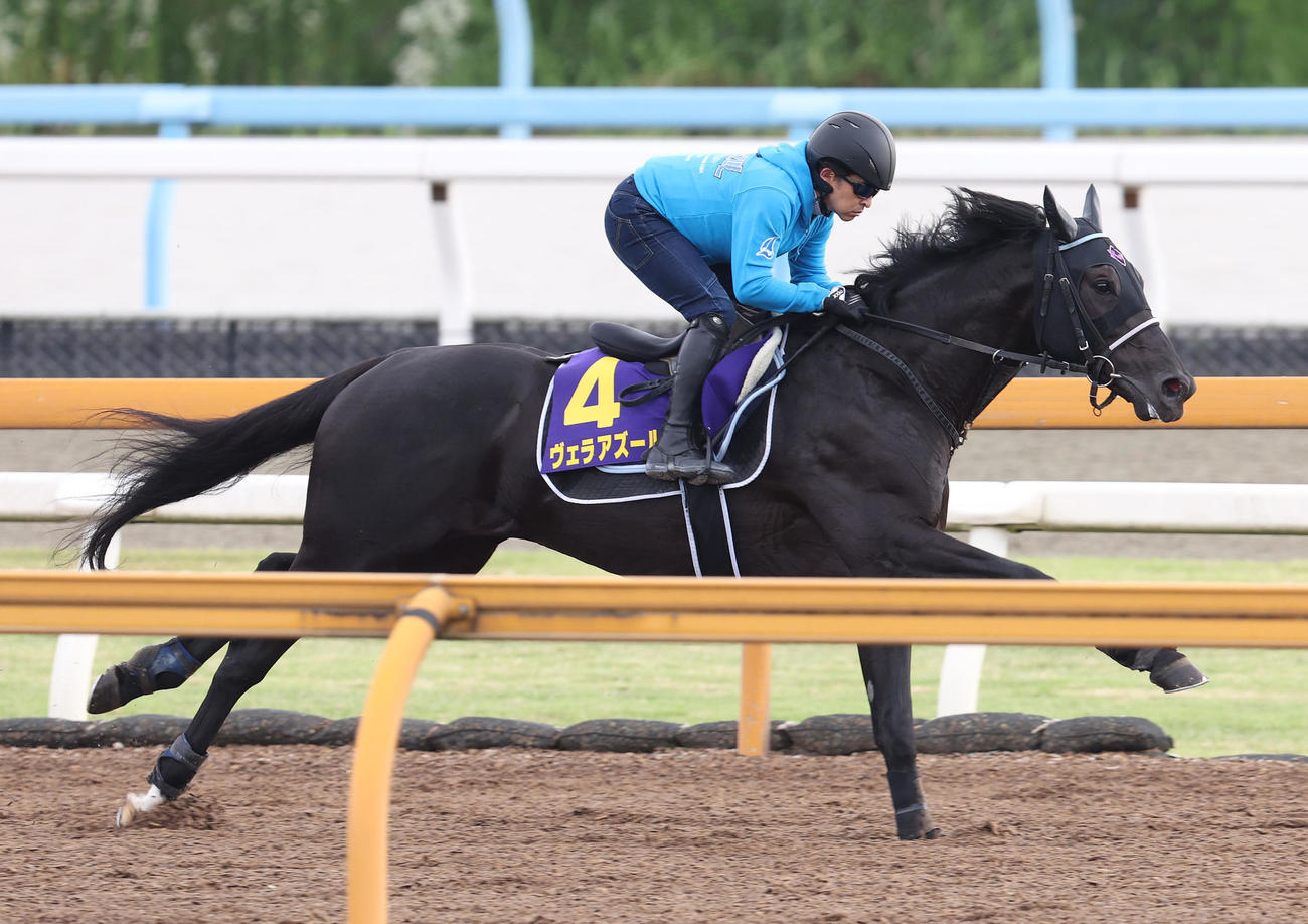 Cウッドを単走で追い切るヴェラアズール（撮影・白石智彦）