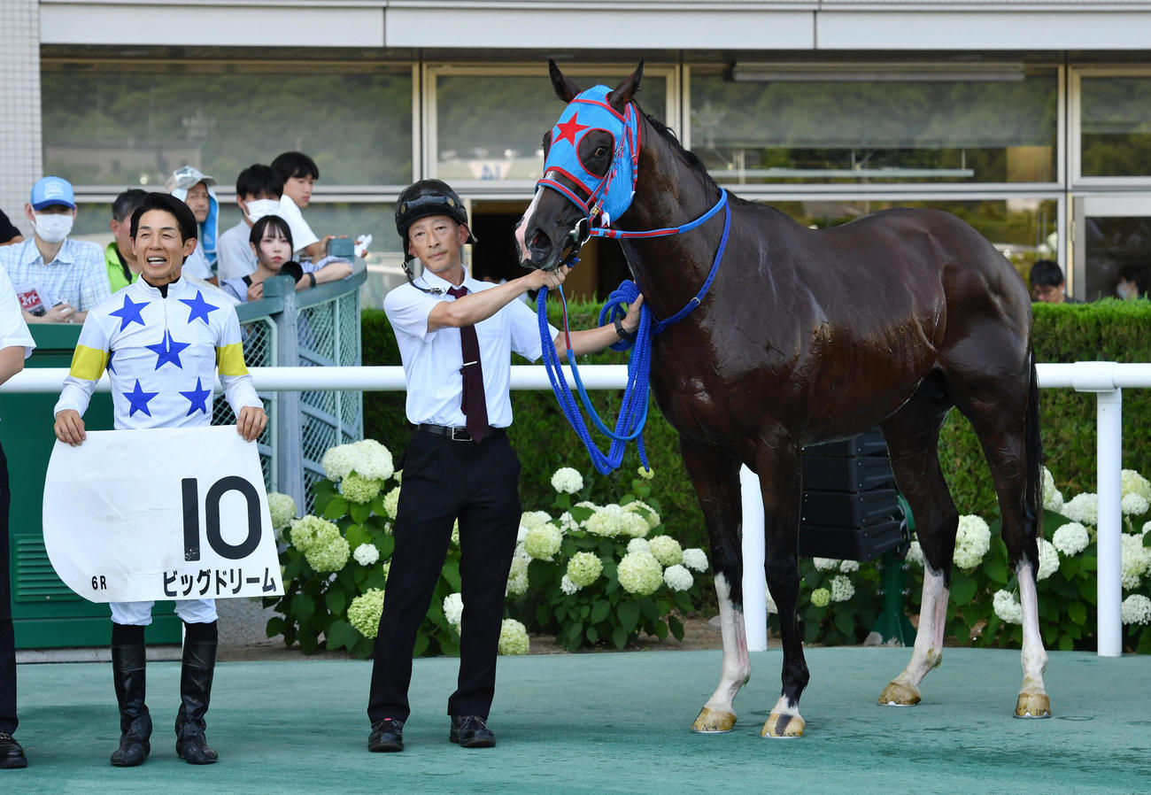 福島6R、新馬戦を制したビッグドリームと幸騎手（撮影・柴田隆二）