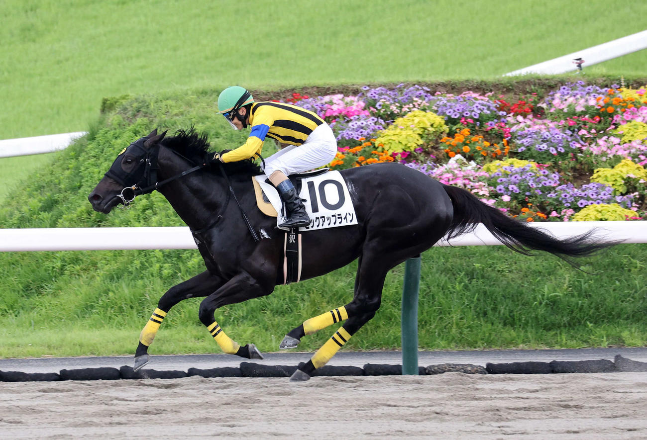 福島7R・3歳未勝利を制したピックアップラインと武士沢友治騎手（撮影・鈴木正人）