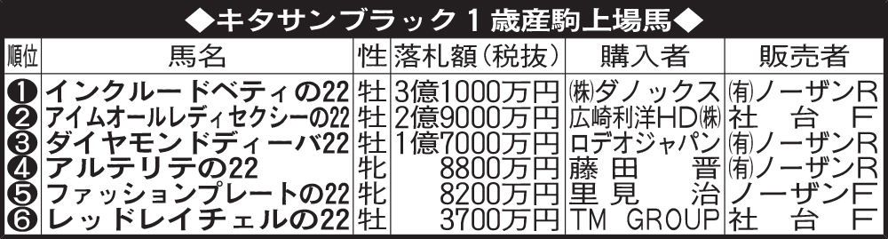 キタサンブラック1歳産駒上場馬