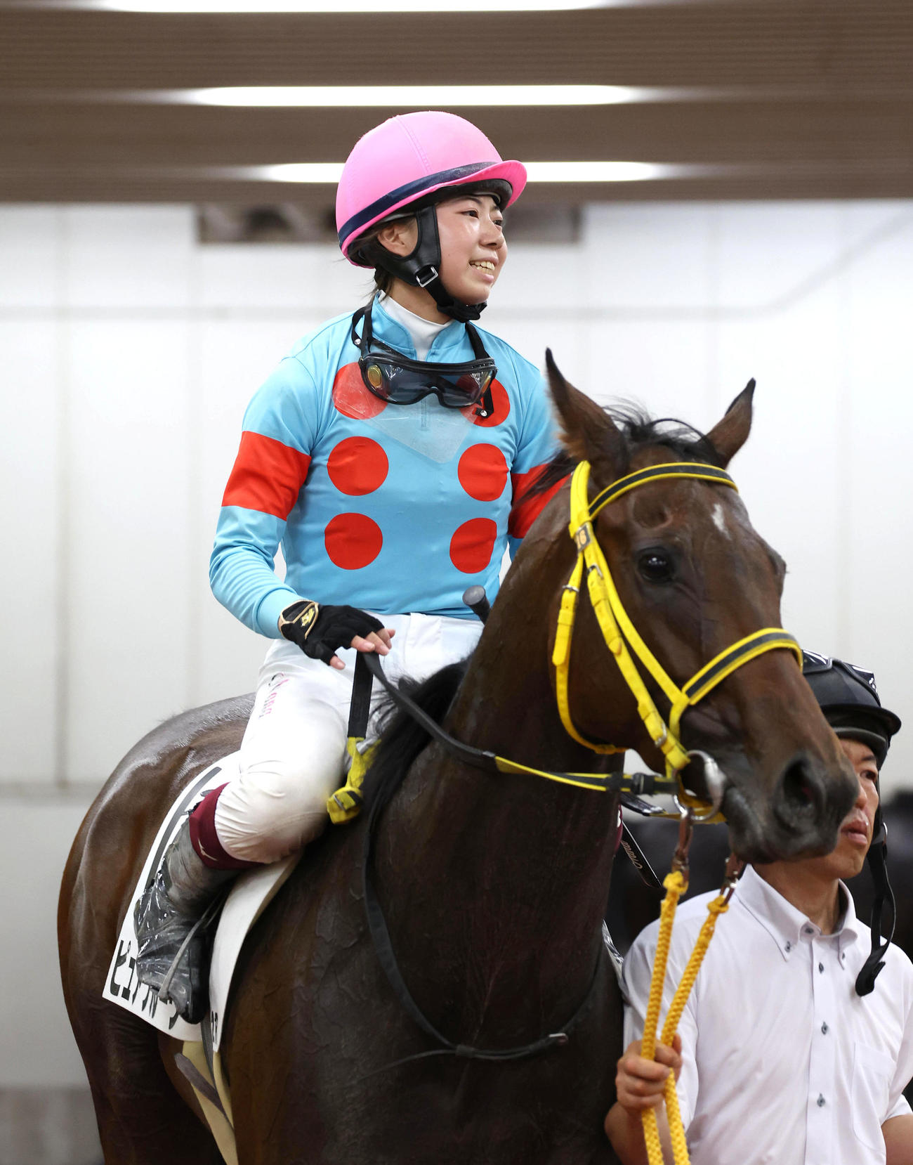 中京2R、ピュアグルーヴで中京2Rを勝利して引き揚げる河原田騎手（撮影・白石智彦）