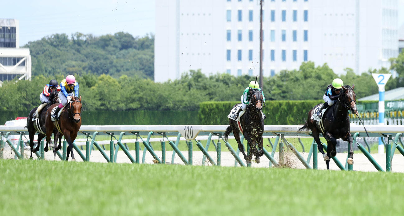 中京5R、直線抜け出して新馬戦を快勝したエンヤラヴフェイス（右）（撮影・白石智彦）