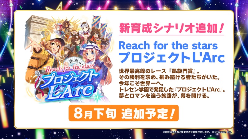 16日に発表されたゲーム「ウマ娘　プリティ－ダービー」の新育成シナリオ「Reach for the stars　プロジェクトL’Arc」（c）Cygames, Inc.