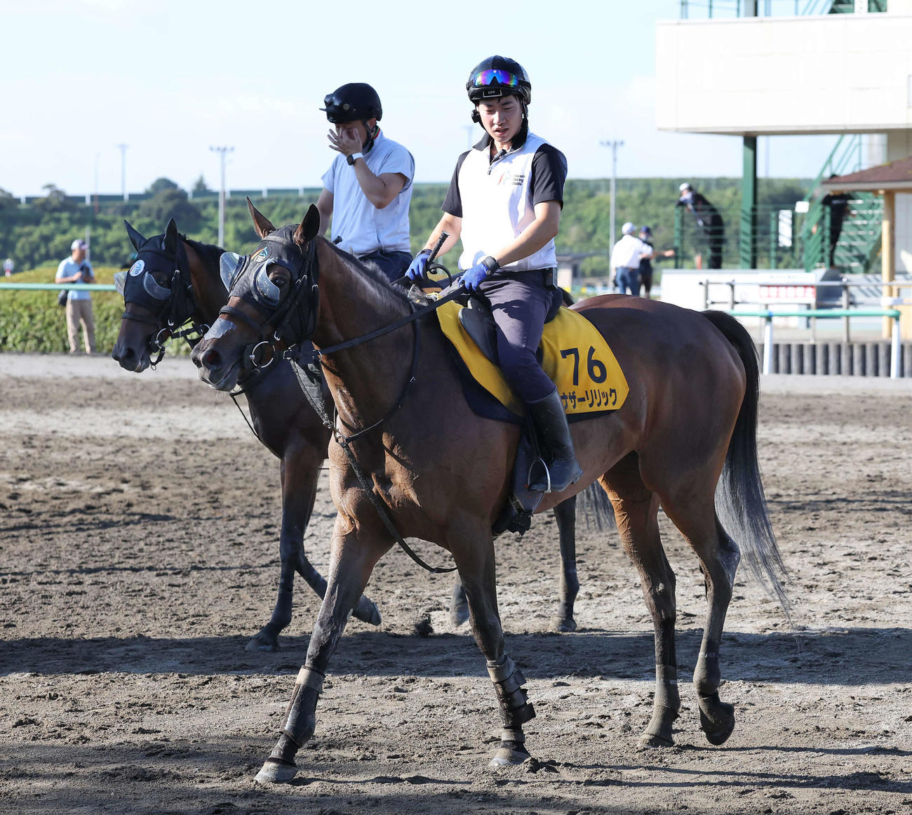 追い切りを終えて馬場を出るアナザーリリック（2023年8月2日撮影）