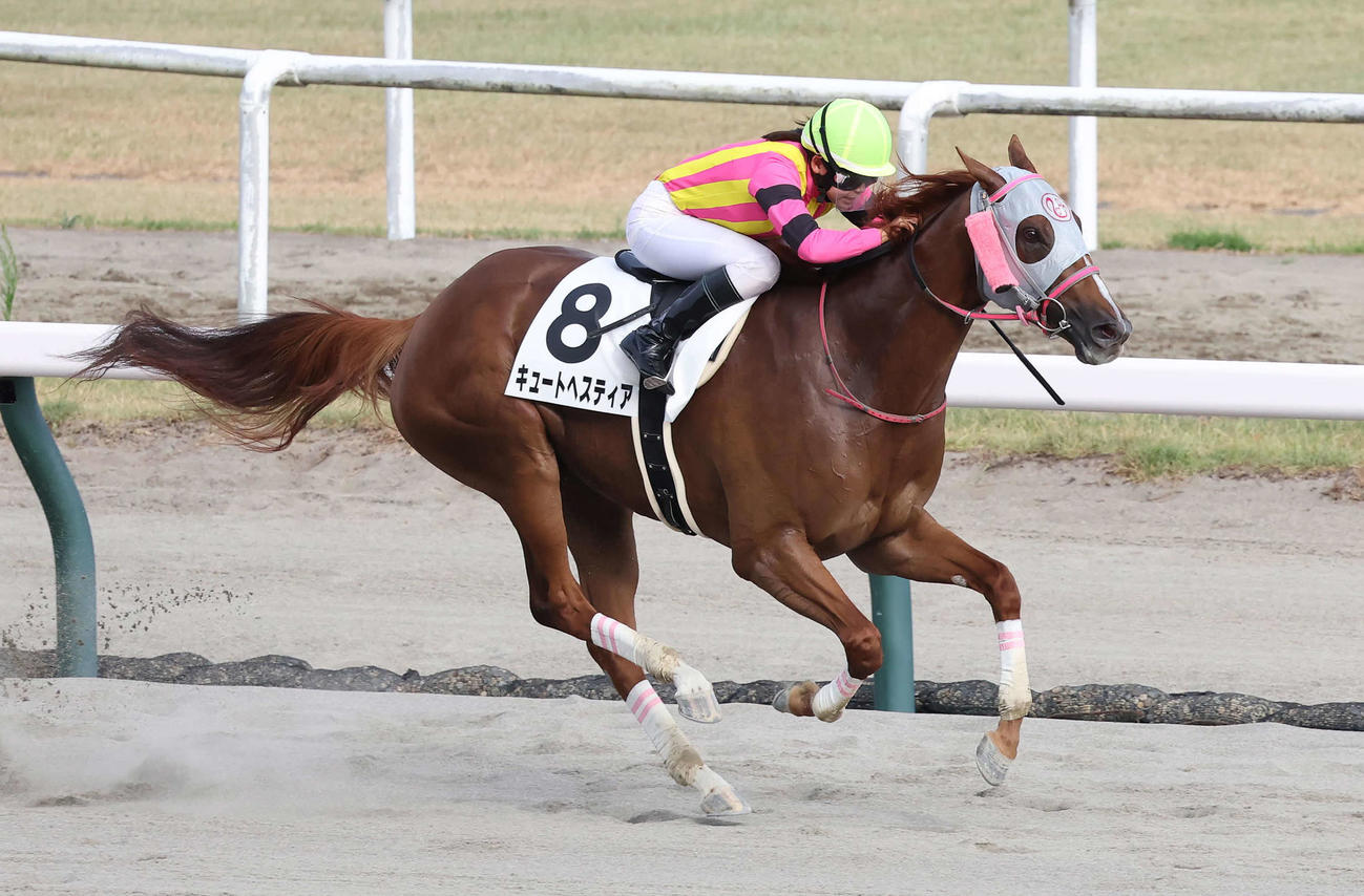 新潟12R、3歳上1勝クラスを制したキュートヘスティアと小林美騎手（撮影・丹羽敏通）