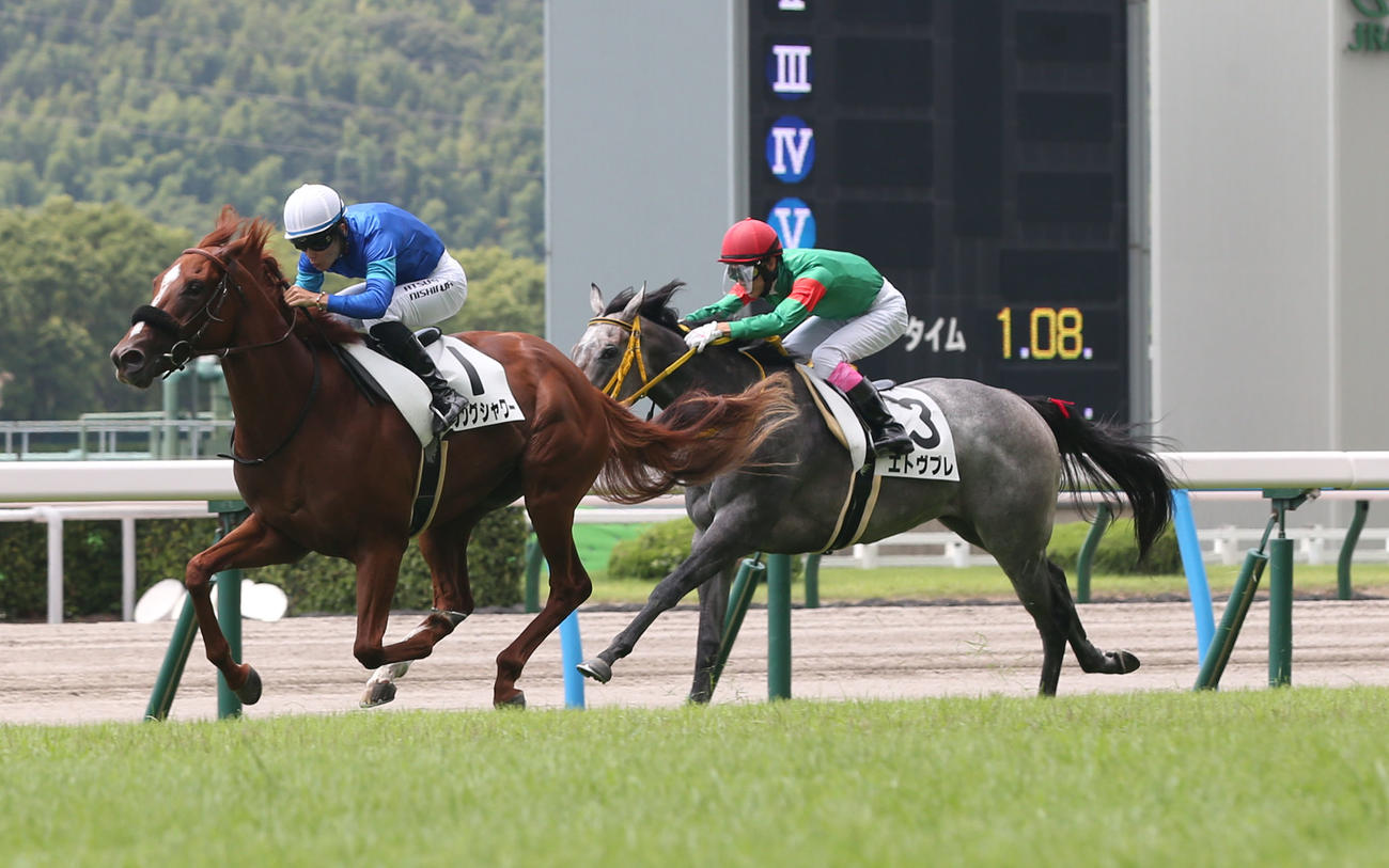 小倉6R、新馬戦を制したパッシングシャワーと西村騎手（左）（撮影・冨田成美）
