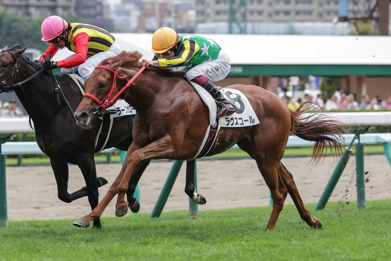 札幌5R、デビュー戦を制したラヴスコールと横山武騎手（撮影・村野早祐）
