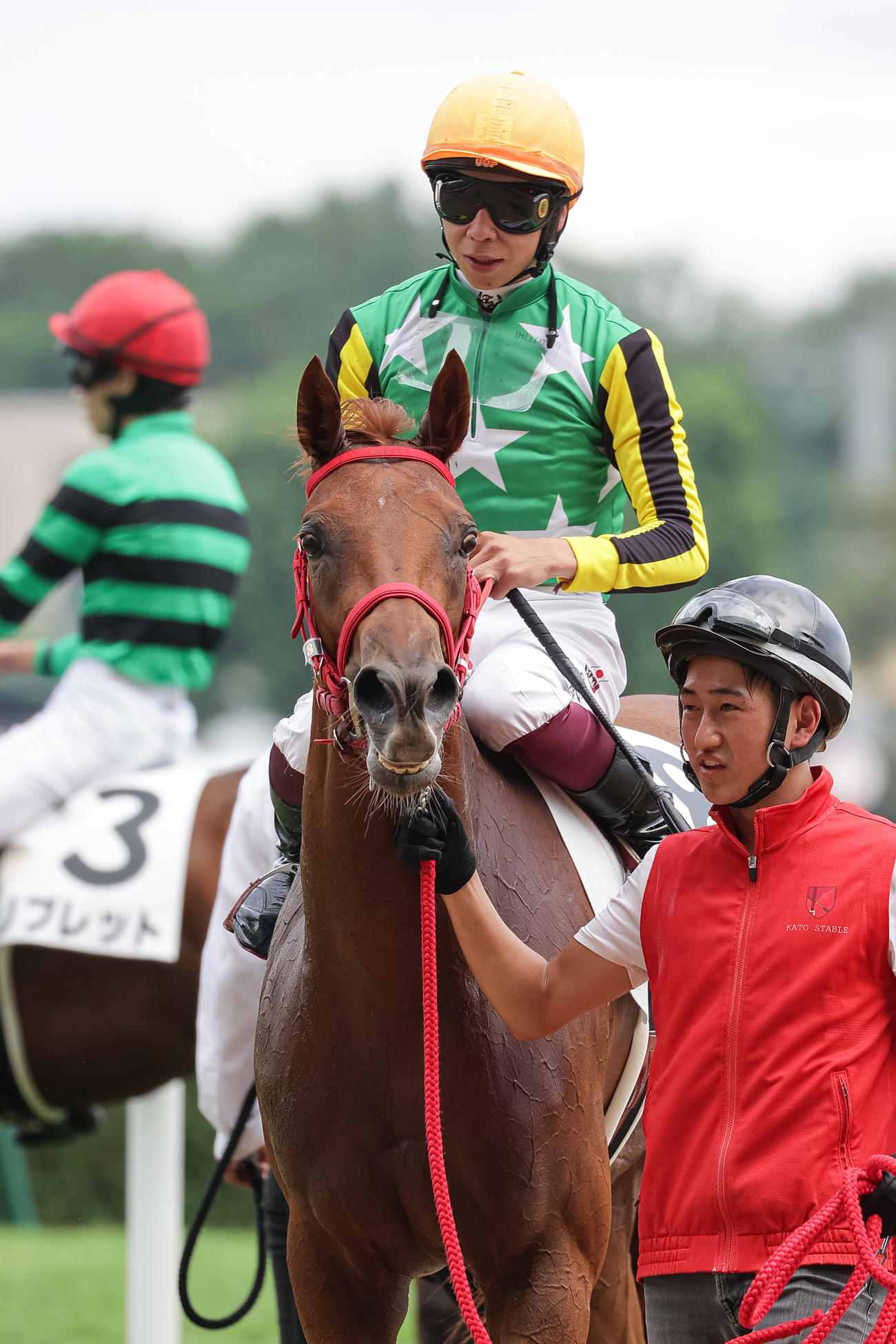 札幌5R、デビュー戦を制したラヴスコールと横山武騎手（撮影・村野早祐）